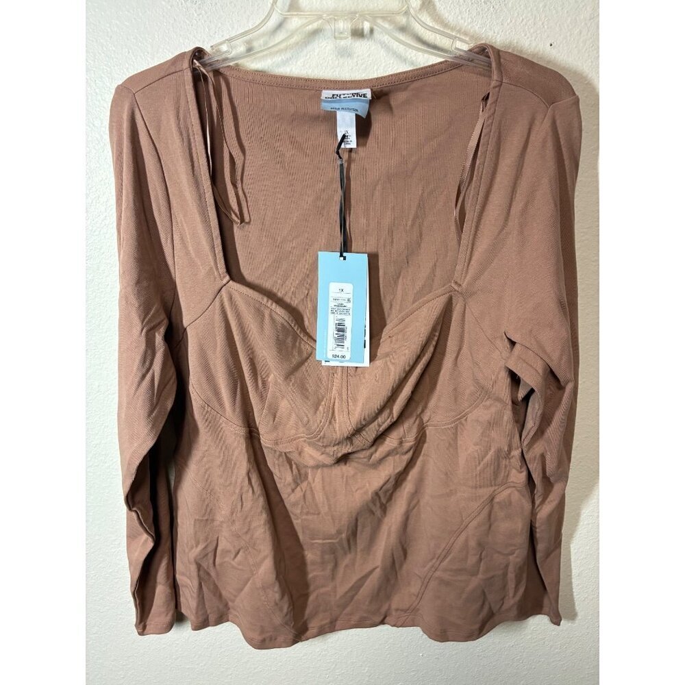NWT Future Collective Boho Top Long Sleeve T-Shirt Casual Beige Size 1XL